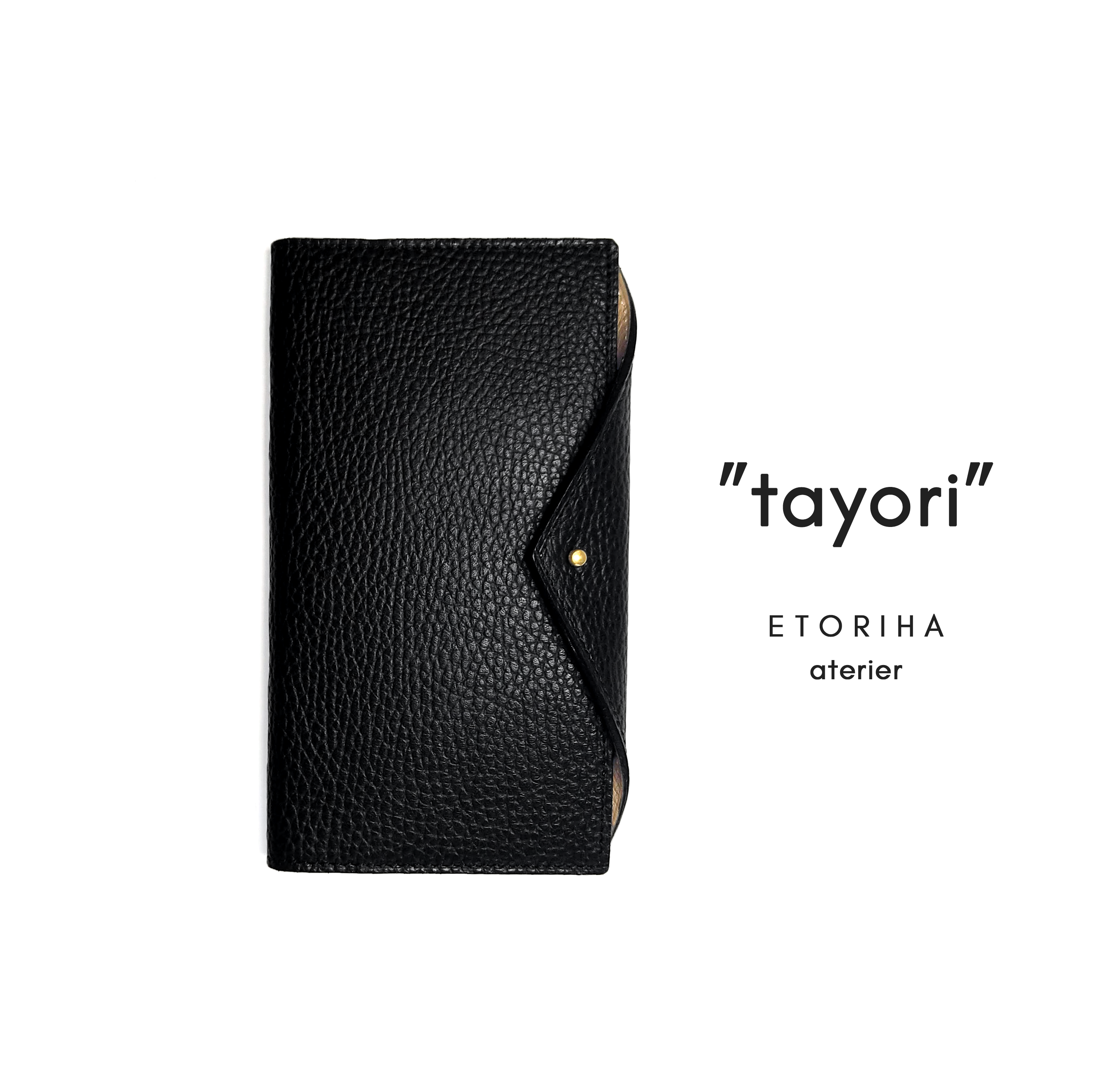 tayori |多機種対応 お札が入る イタリア製牛革 手帳型スマホカバー[S・M・L][黒]