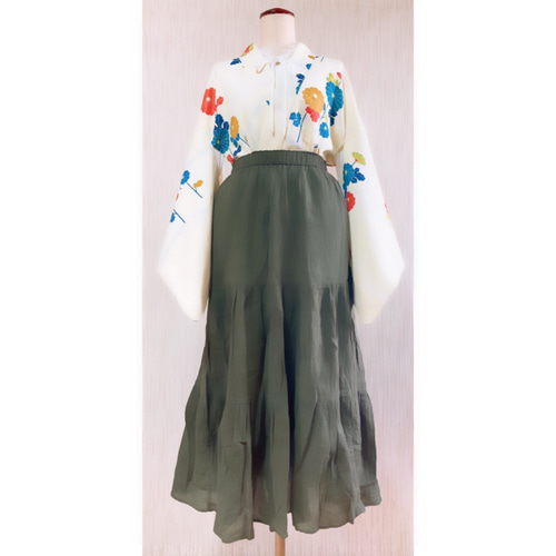 ◇和洋 きものコーデ◇ セット売り カーキ×ホワイト ベルト付き  