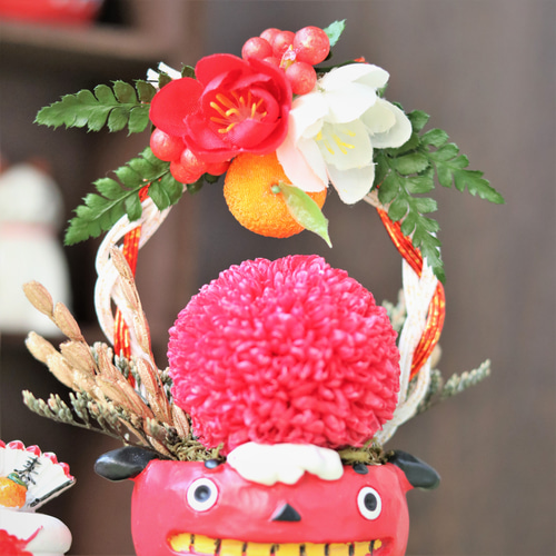 2026年お正月飾り 獅子舞とみかん 鏡餅【初夢】《オーナーデザイン