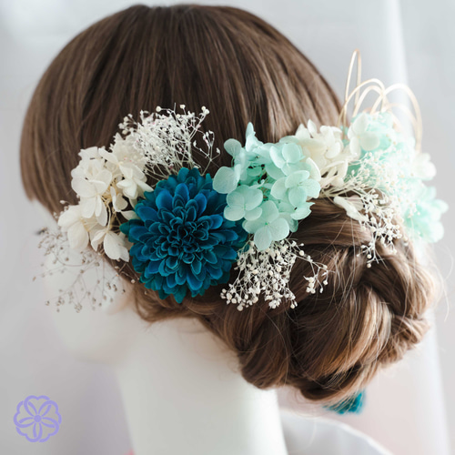 髪飾り ターコイズブルーとミントグリーンの髪かざり 成人式 卒業式