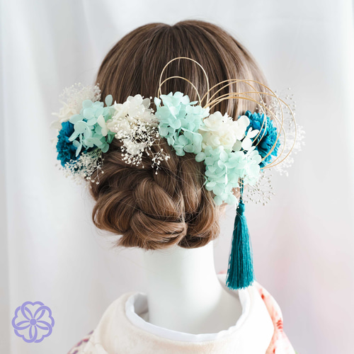 髪飾り ターコイズブルーとミントグリーンの髪かざり 成人式 卒業式