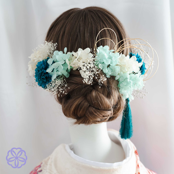 髪飾り ターコイズブルーとミントグリーンの髪かざり 成人式 卒業式