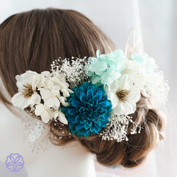 髪飾り　ターコイズブルーと林檎の花の髪かざり　成人式　卒業式　結婚式　振袖　着物　和装　ヘアアクセサリー　髪かざり　留袖 7枚目の画像