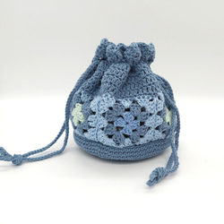 【かぎ針編みセール】　手編みのコロンと巾着　スクエアモチーフ 5枚目の画像