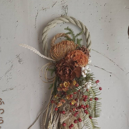 迎春 フォルモーサ&野ばらの実 正月飾り(ドライ) しめ縄・しめ飾り fu