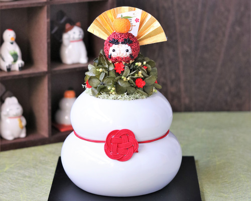 鏡餅 赤 二段重ね おいし 松とみかんの飾り - 正月