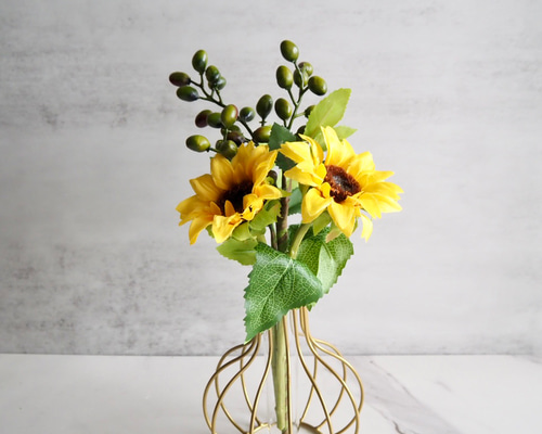 高級造花 シルキーフラワーの花束インテリアミニブーケ ワイヤーケース