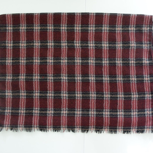 受注制作】タータンチェックのウールガーゼの大判ストール レッド