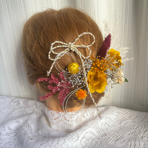 ドライフラワー髪飾り プリザーブドフラワー ヘッドドレス 水引