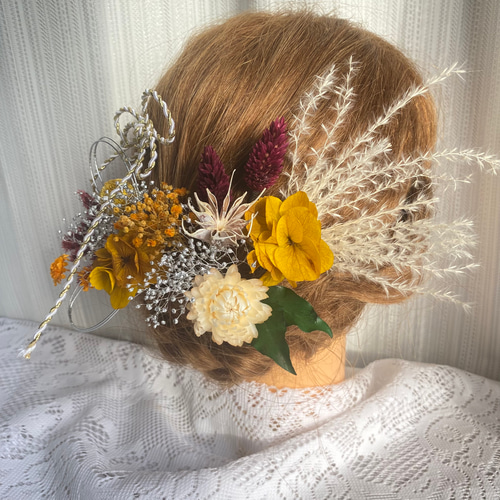 ドライフラワー髪飾り プリザーブドフラワー ヘッドドレス 水引