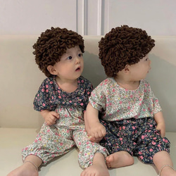【オリジナル商品】アフロ⁈ 1〜3歳 赤ちゃんカツラ風の保護帽子　手編み　Wool100%ハンドメイド手作り 10枚目の画像
