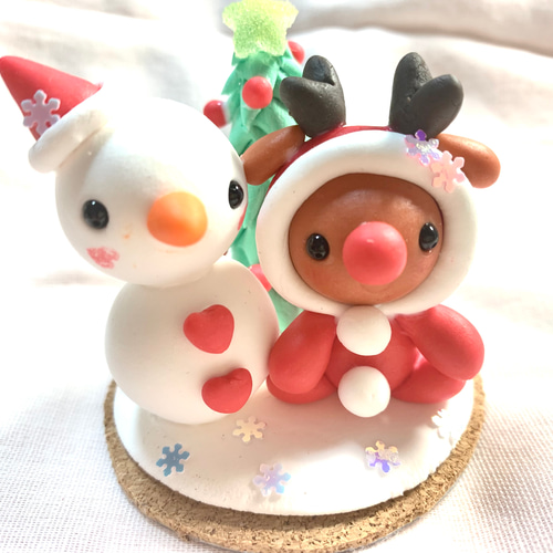 ☆着ぐるみトナカイさんと雪だるま(受注生産) クリスマスツリー おり姫