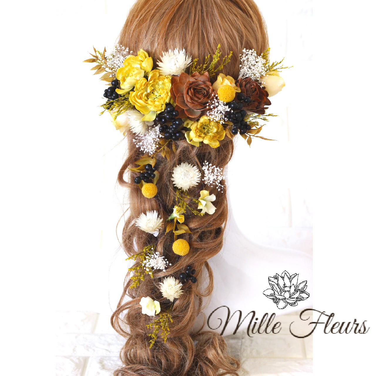 【送料無料】プリザーブド　ドライフラワー　イエロー　アンティークカラー髪飾り