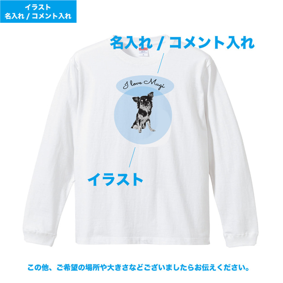 愛犬 わんちゃん オリジナルTシャツ【名入れ】うちの子 長袖 写真 イラスト ロンT ロンt ペット 猫 ねこ うさぎ 5枚目の画像