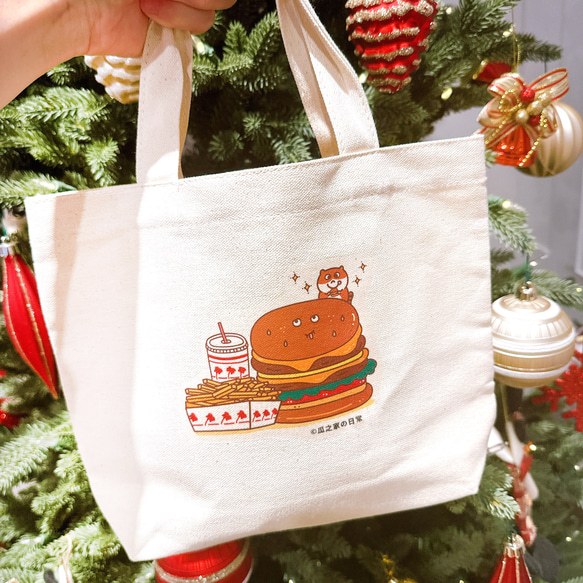 California Burger Baoのデイリーキャットキャンバスバッグ（ランチバッグ） ハンドプリントキャンバスバッグ 4枚目の画像