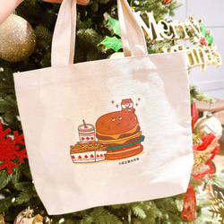 California Burger Baoのデイリーキャットキャンバスバッグ（ランチバッグ） ハンドプリントキャンバスバッグ 2枚目の画像