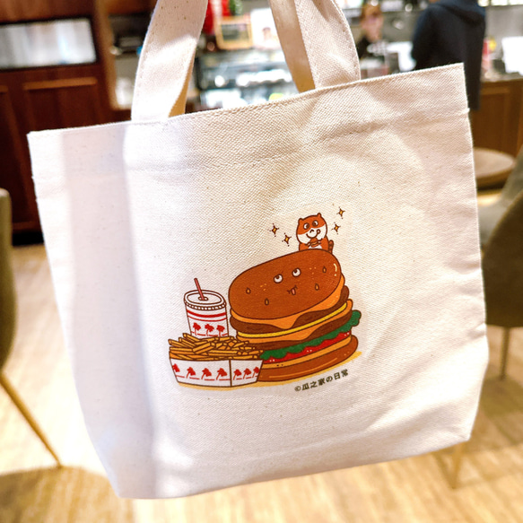 California Burger Baoのデイリーキャットキャンバスバッグ（ランチバッグ） ハンドプリントキャンバスバッグ 3枚目の画像