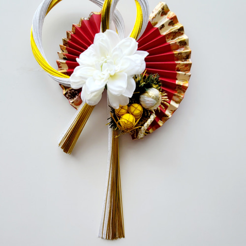 金白赤扇白ダリアミニ金俵 しめ縄 しめ縄リース 正月飾り 正月 リース