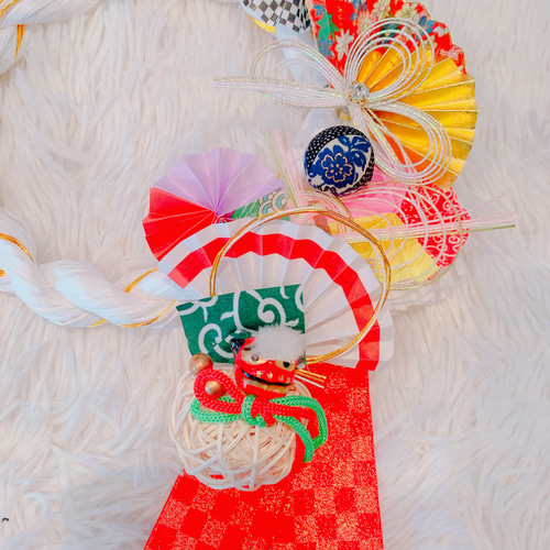 獅子舞☆しめ縄☆しめ飾り☆お正月飾り☆モダン☆オシャレ☆水引髪飾り