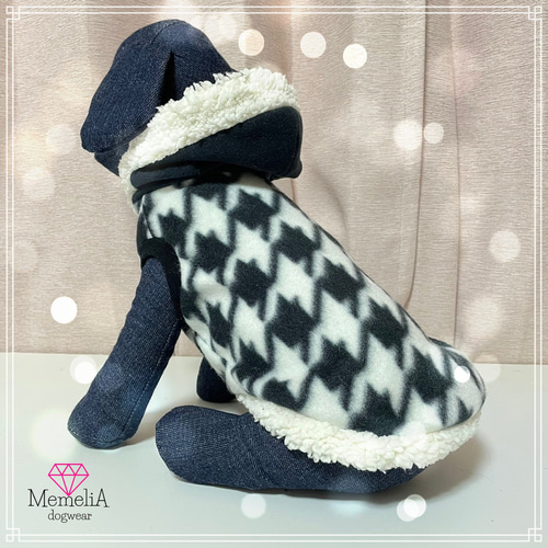 チェック柄のロンパース　イタグレ服　犬服　ハンドメイド イタグレ用犬服】冬といえば千鳥格子！上品な千鳥格子ロンパース