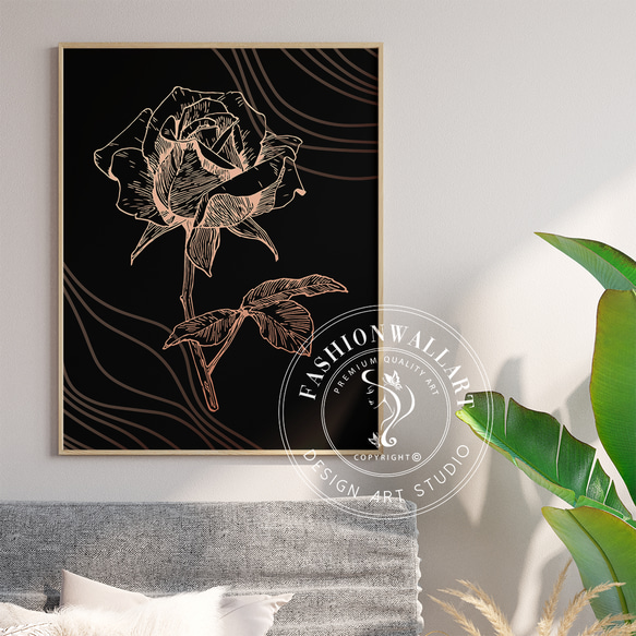 Q　♡エレガントな美しいバラ ポスター絵画 ゴージャスゴールド金色額装 NO.392】赤色の薔薇の花フラワーアートポスター☆バラゴージャス