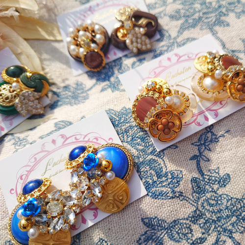 PE⌇ 豪華 ボタンアクセサリー ボタン 大人かわいい ブラウン