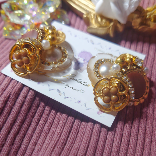 PE⌇ 豪華 ボタンアクセサリー ボタン 大人かわいい ブラウン