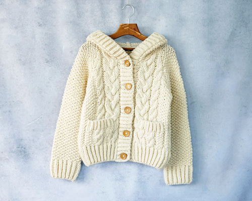 RHCロンハーマンウール100%ケーブル編みニットカーディガンS白定価3.6万程 RHCロンハーマンウール100%ケーブル編みニットカーディガンS白