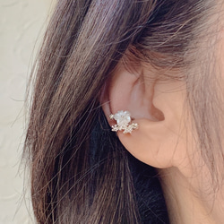 フラワー　パール　シルバー　小ぶり　イヤーカフ❤️            ストーン　片耳用1点♪ 5枚目の画像