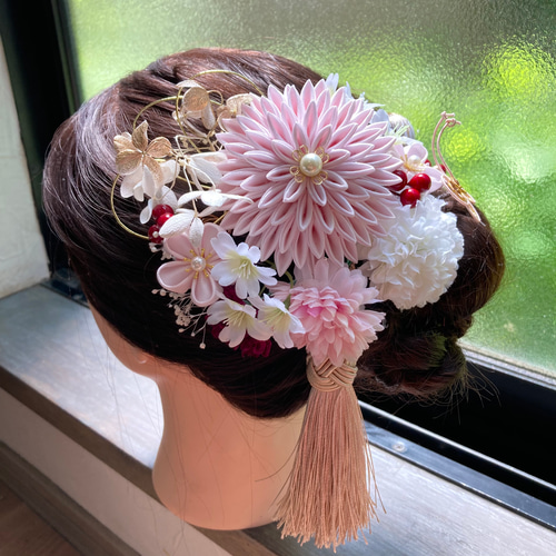 成人式 髪飾り つまみ細工 ピンク 白 かんざし つまみ細工 飛天 通販