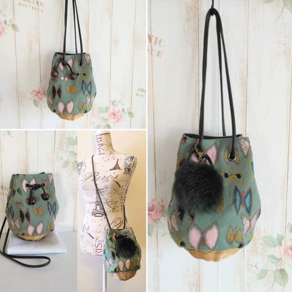 確認ページꕤ︎︎ハンドメイド ベルバッグ sky flower ミナペルホネン Sky flower 籐(ラタン)かごバッグ ショルダー