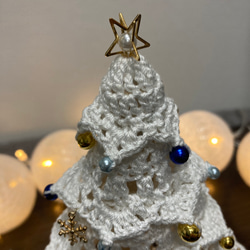 クリスマスツリー　ハンドメイド　手編み　インテリア　　ホワイト　置物　雪の結晶 3枚目の画像