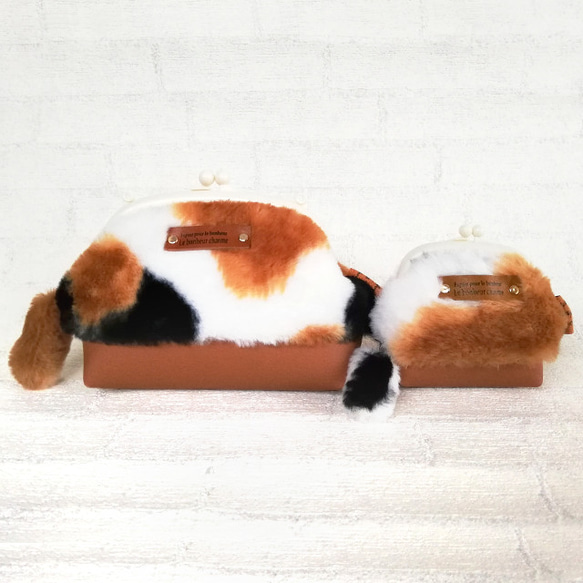 新品パールリボン猫がま口コインケース口金8.5cmねこネコ