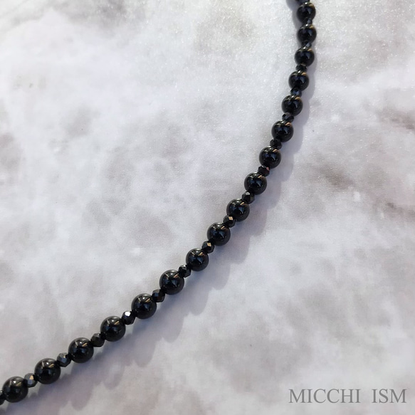 黑色珠寶瑪瑙 4 毫米和黑色尖晶石 2 毫米天然石項鍊男士女士簡約黑色 第4張的照片