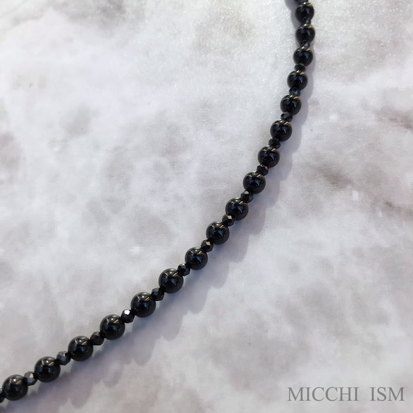 BLACK JEWELRY オニキス4mm&ブラックスピネル2mm 天然石ネックレス メンズ レディース シンプル 黒 4枚目の画像