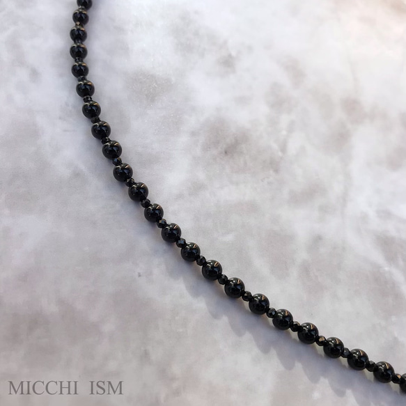 黑色珠寶瑪瑙 4 毫米和黑色尖晶石 2 毫米天然石項鍊男士女士簡約黑色 第3張的照片