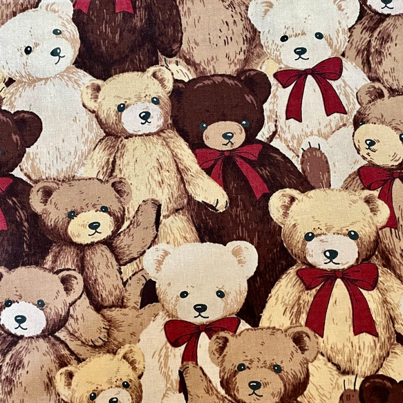 赤いリボンのテディベア柄生地＊新入荷 50センチ単位 生地 チビ