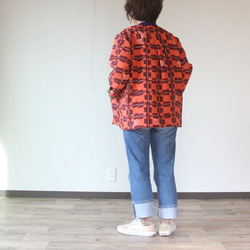 着物リメイク　格子と丸紋両面使い後ろタックジャケット 7枚目の画像