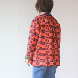 着物リメイク　格子と丸紋両面使い後ろタックジャケット 3枚目の画像