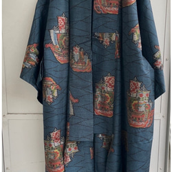 受注製作  ボレロ付き、巻スカートセットアップ"紬Tumugi"世界に1つの着物服 6枚目の画像