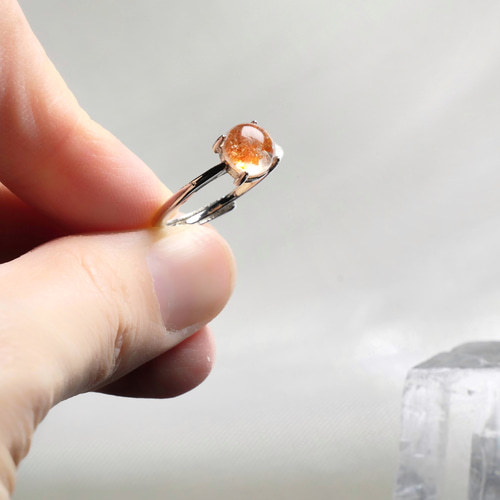 ゴールド ダブルストーンリング クリスタル 碌山 金箔 クリスタル ムーン リング うるうる水晶にきらめく