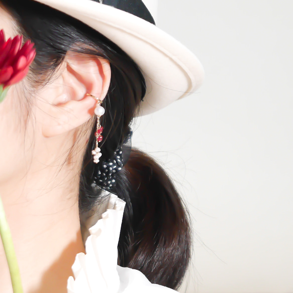 #936C_R Akoya珍珠紅寶石耳骨夾 第6張的照片