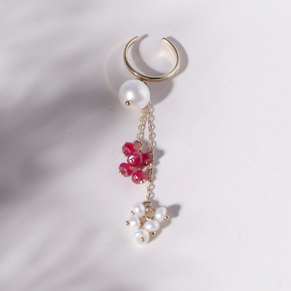 #936C_R Akoya珍珠紅寶石耳骨夾 第4張的照片