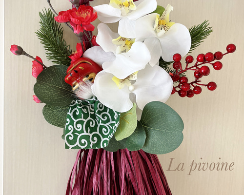 しめ縄リース　胡蝶蘭 ギフトラッピング無料】たっぷり胡蝶蘭と獅子舞のしめ縄リース