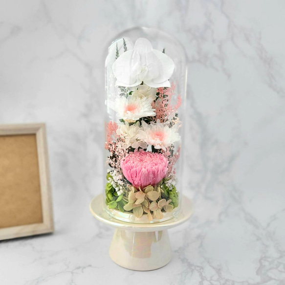【送料無料】豪華なガラスドーム仏花（大）　プリザーブドフラワー 8枚目の画像
