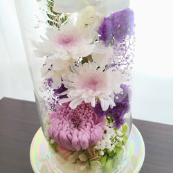 【送料無料】豪華なガラスドーム仏花（大）　プリザーブドフラワー 3枚目の画像