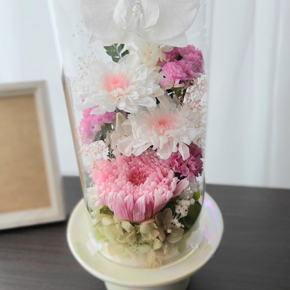【送料無料】豪華なガラスドーム仏花（大）　プリザーブドフラワー 9枚目の画像