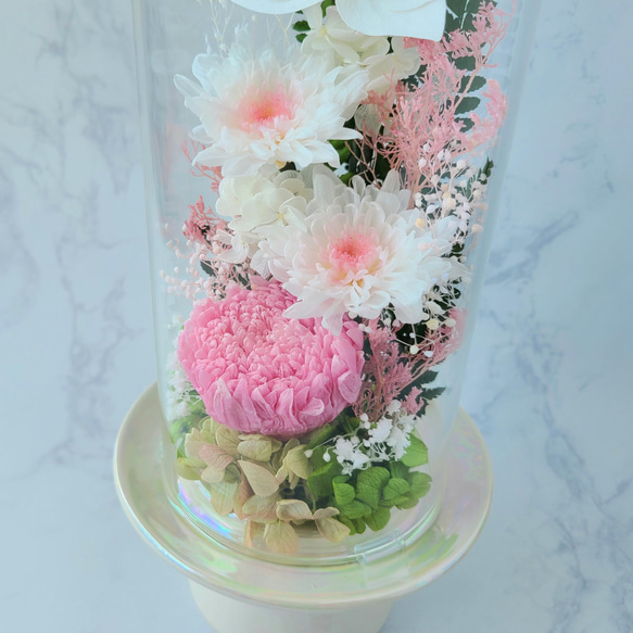 【送料無料】豪華なガラスドーム仏花（大）　プリザーブドフラワー 10枚目の画像