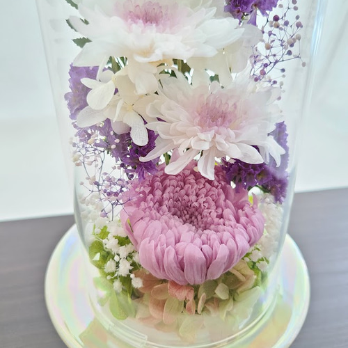 送料無料】豪華なガラスドーム仏花（大） プリザーブドフラワー