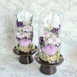 【送料無料】豪華なガラスドーム仏花（大）　プリザーブドフラワー 12枚目の画像